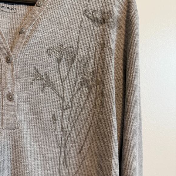 Faded Glory Womens Gray Long Sleeve Hooded Waffle Knit Henley Size Medium - Picture 3 of 9